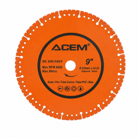 DISQUE DIAM MULTI-FONCTION ACIER/CUIVRE/PVC/BOIS DC230-10GT 230X10X22.23 ACEM
