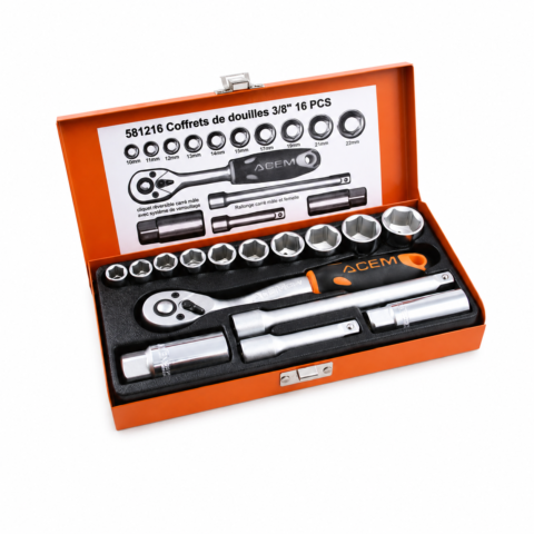 COFFRET CLE DOUILLE 3/8″ 16 PCS 10-22MM ACEM EXTRA