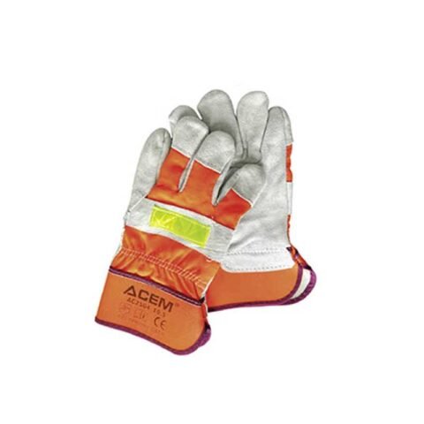 PAIRE DE GANT CUIRE+TOILE 10.5″ BANDE FLUO AC 2504 ACEM
