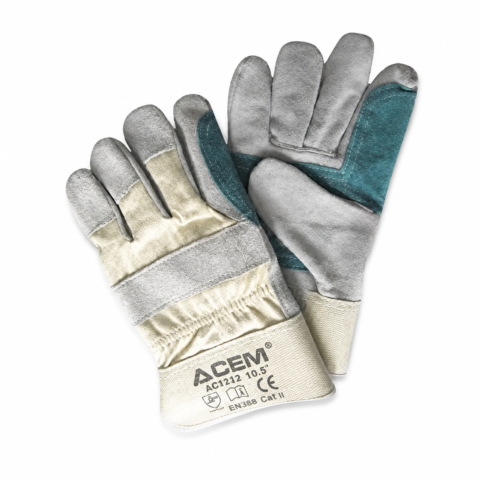 PAIRE DE GANT CUIRE+TOILE 10.5″ RENFORCÉ BLEU AC 2122 ACEM