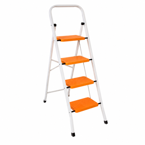 ESCABEAU EN ACIER 2/3/4 MARCHE LARGE BLANC & ORANGE ACEM – 2