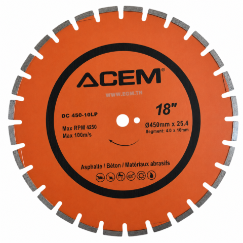 DISQUE DIAMANT ASPHALT/BETON/MATERIAUX 450X4.0X25.4/20 10LP ACEM