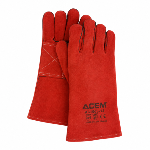 PAIRE DE GANT ANTI-CHALEUR EN CUIRE P SOUDEUR 14″ ROUGE AC 1143 ACEM
