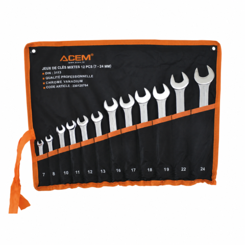 JEUX CLE A MIXTE DIN 3113 CR-V 12PCS 7A24 EN POCHETTE ACEM EXTRA