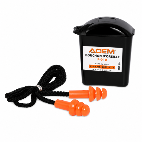 BOUCHON D’OREILLE ANTI BRUIT A CORDETTE TEXTILE EN SILICONE P-010 ACEM